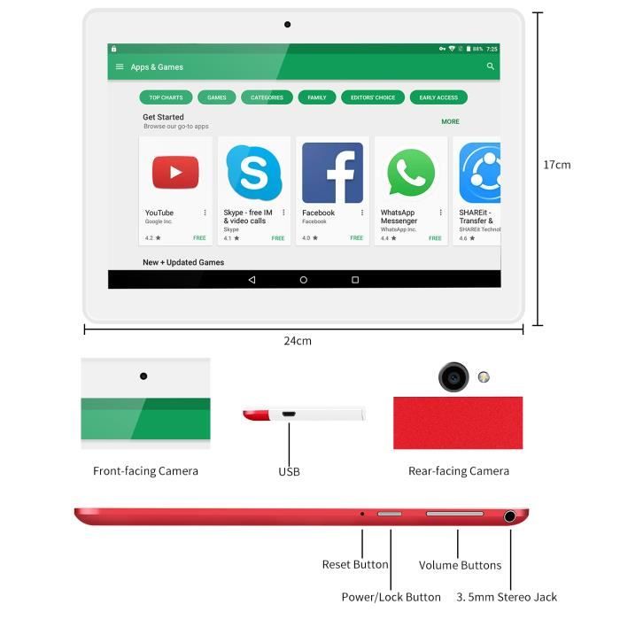 Tablette tactile 4G - Android 7.0 Tablette - 10.1"IPS3