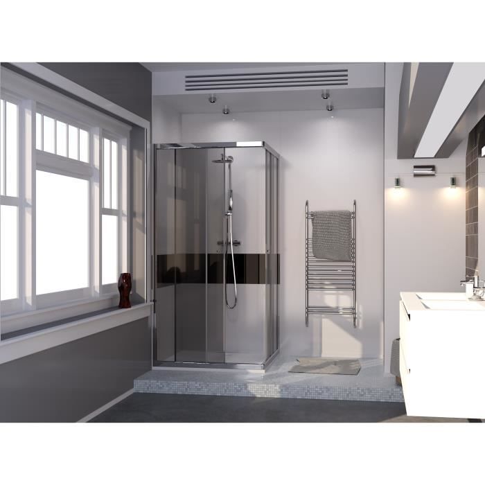 CREAZUR Lot de 2 Portes de douche accès d'angle coulissante + Lot de 2 parois fixe Nerina - 80 x 190 cm - Verre trempé 6 mm