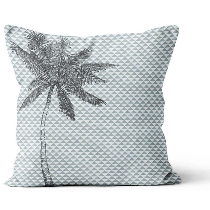 SOLEIL D'OCRE Coussin déco déhoussable Palmier - 40x40 cm - Bleu