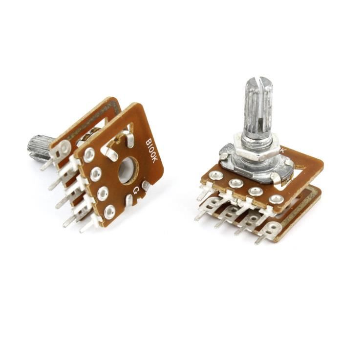 sourcingmap/® 4 PCS B100K 6mm pieds Shaft 6 cosses double potentiom/ètres lin/éaire rotatif