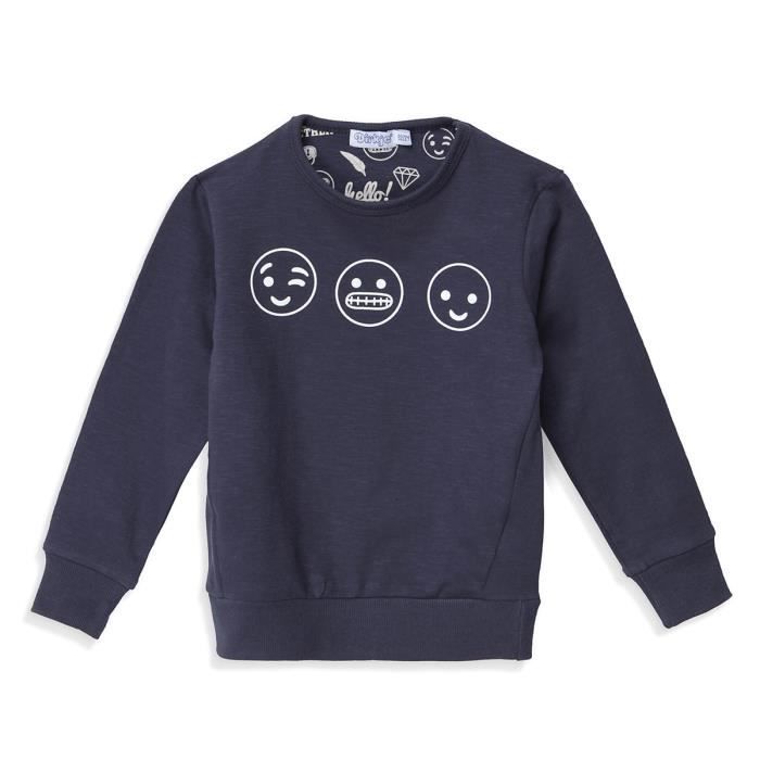 DIRKJE Sweat avec Smiley Bleu Marine et Blanc Enfant Garçon