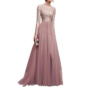 ROBE Bordeaux Robe de Soirée Cocktail Longue Col Round