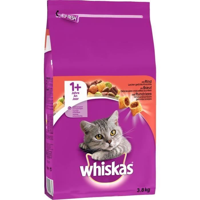 WHISKAS Croquettes au bŒuf - Pour chat adulte - 3,8 kg