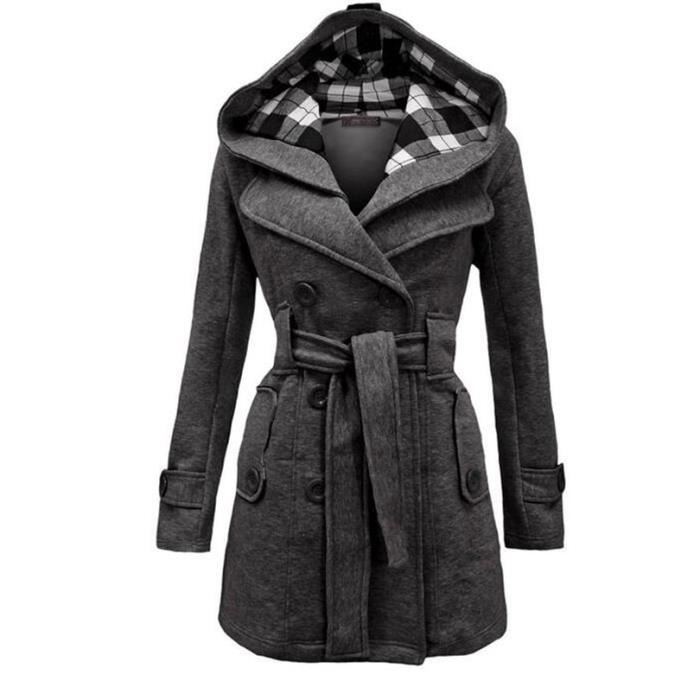 Boutonné Manteau Simple Ceinture Taille Grande Polaire Flavor Militaire Capuche Femme wa1Oqatf