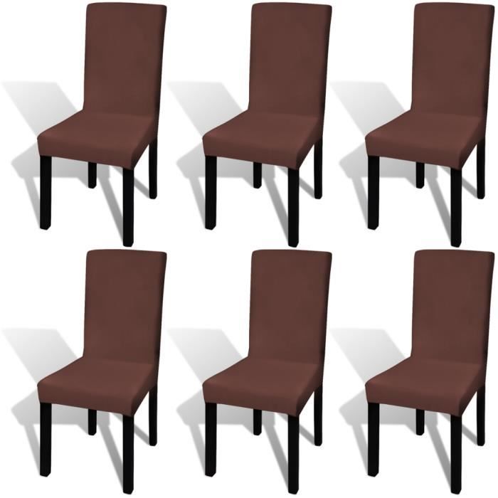 6 De Pcs Droite Chaise Vidaxl Marron Housse Extensible P8nwX0Ok