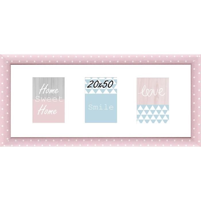 Cadre multivue - 3 vues - MDF - 20x50 cm - Rose et blanc