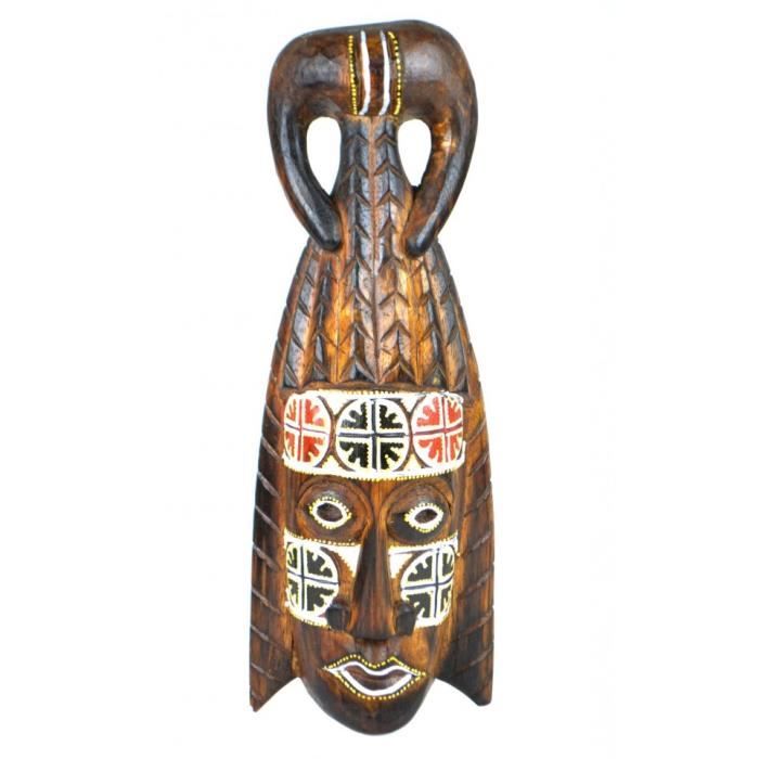 Masque africain en bois 27cm décoration tribal relief mural - Achat