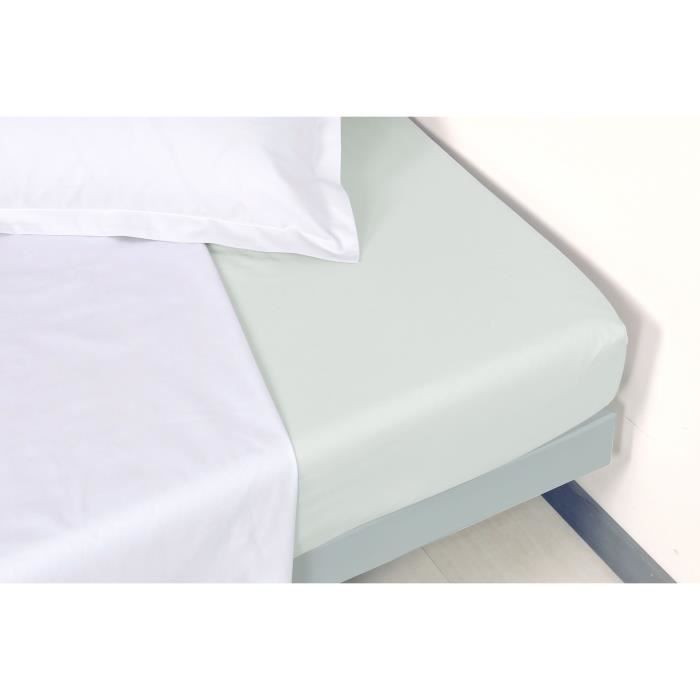 VENT DU SUD Drap housse Percale Manoir - Perle - 90x190x30 cm