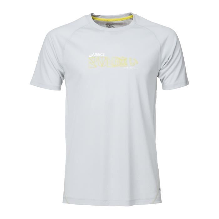 ASICS T-shirt manches courtes Homme - Gris et jaune
