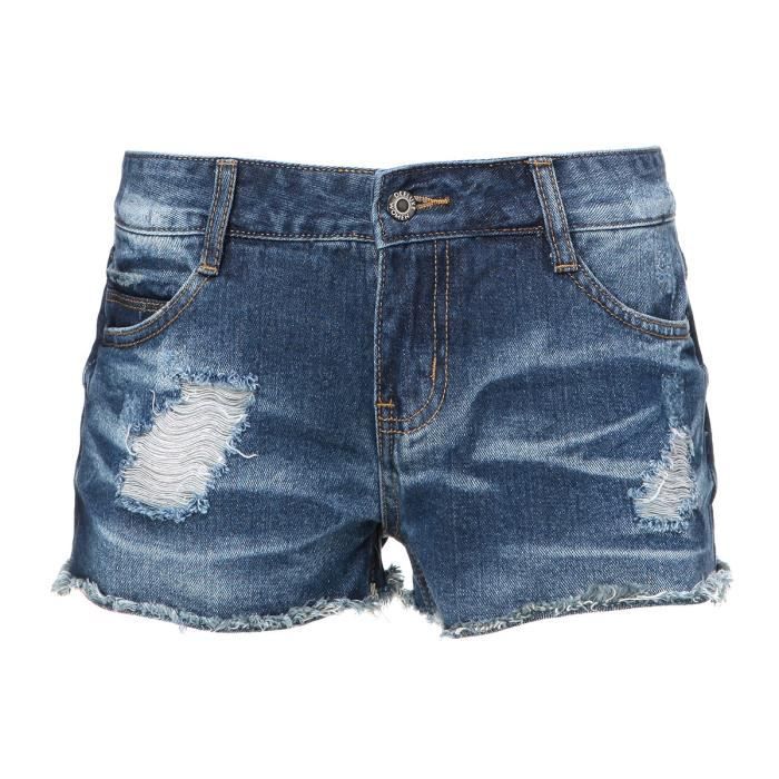 DEELUXE Short Jean destroyed Love Bleu Femme