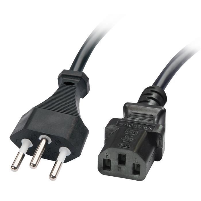 Lindy Câble Secteur Suisse IEC 3m - Prise Suisse Vers IEC C13 - Câble H 05 VV-F 3G 1mm²