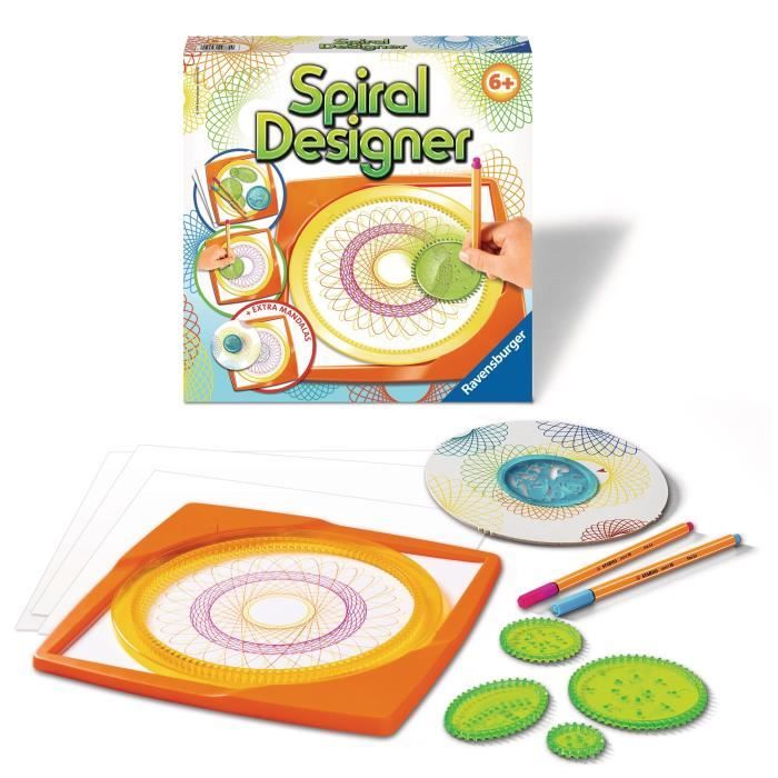 Spiral Designer Spirograph Géométrique - Kit Complet Avec 5 Roues, Stylo, Cahier, Pochoir Spirale Pour Dessins Créatifs