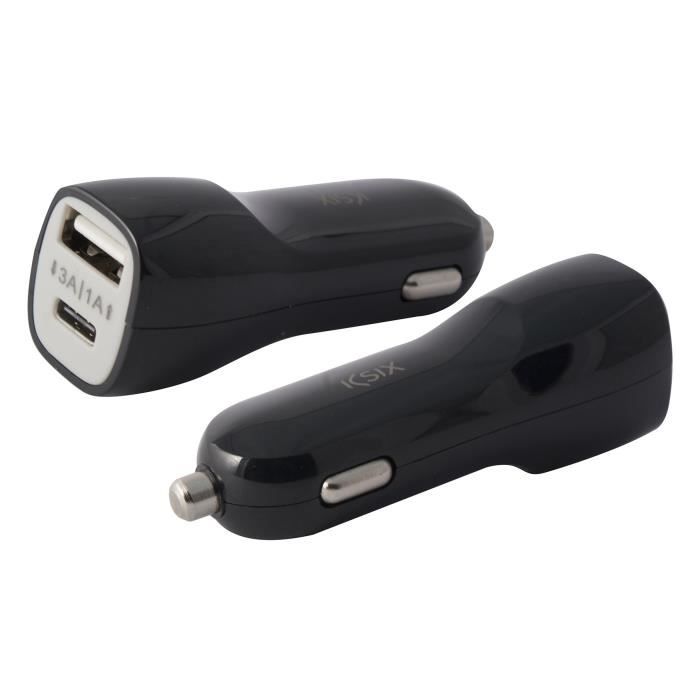 KSIX Chargeur Allume-cigare USB Type C et Type A 4 A Noir