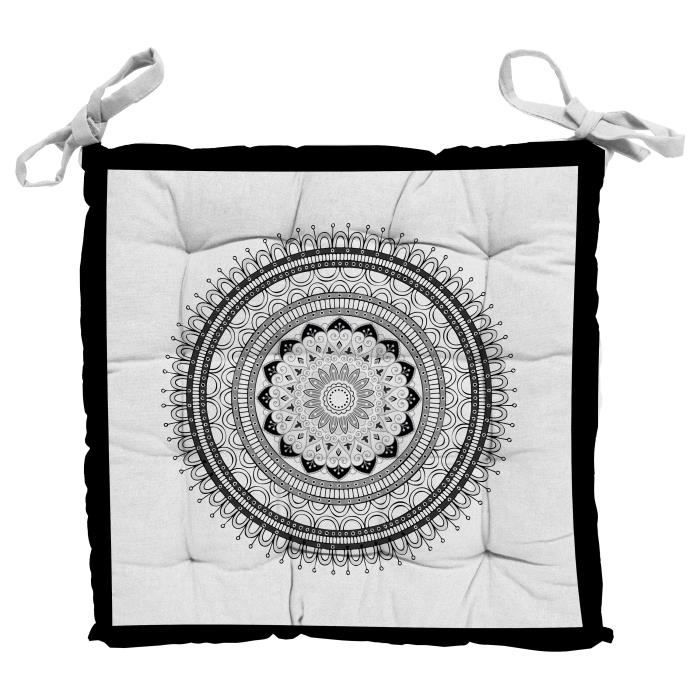 SOLEIL D'OCRE Galette de chaise capitonnée Mandala en coton - Gris