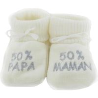 COFFRET CADEAU TEXTILE Chaussons bébé brodés "50%papa 50%maman" blanc/arg COFFRET CADEAU TEXTILE Chaussons bébé brodés "50%papa 50%maman" blanc/arg
