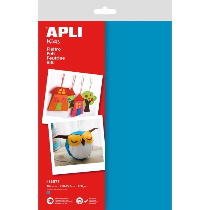 APLI Sachet de 10 feuilles de feutrine - Bleu