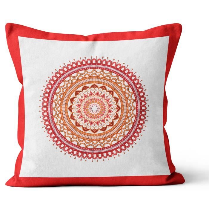SOLEIL D'OCRE Coussin déhoussable Mandala en coton - 40x40 cm - Orange corail