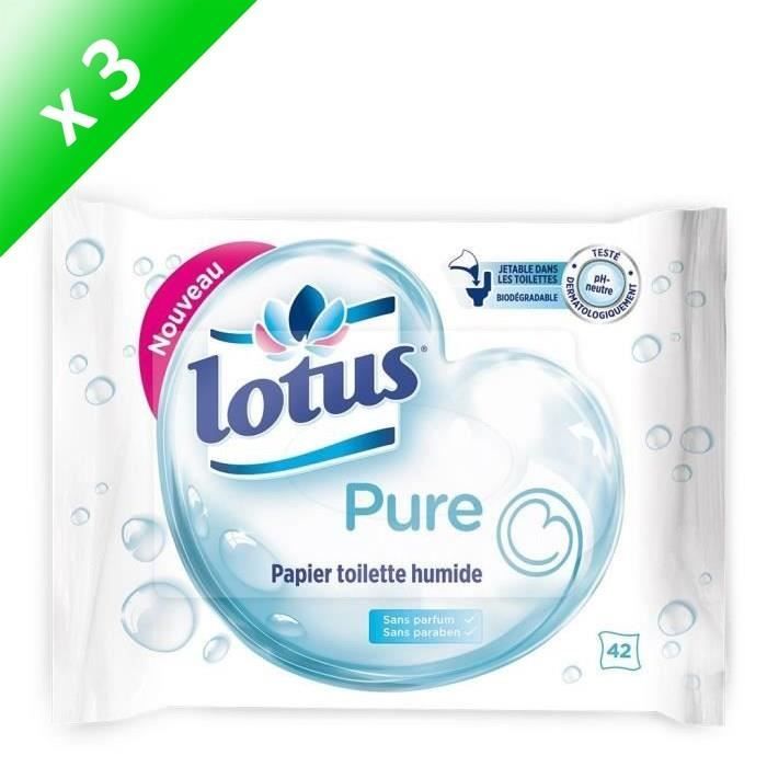 LOTUS Papiers toilette humide - Pure - 42 feuilles - Lot de 3