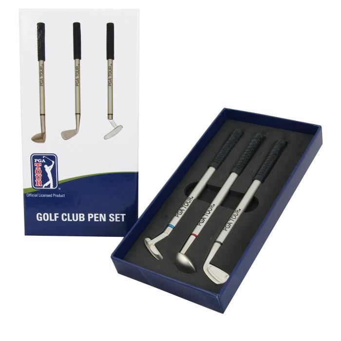 PGA TOUR Coffret Cadeau 3 stylos en Forme de Clubs Blanc et Noir