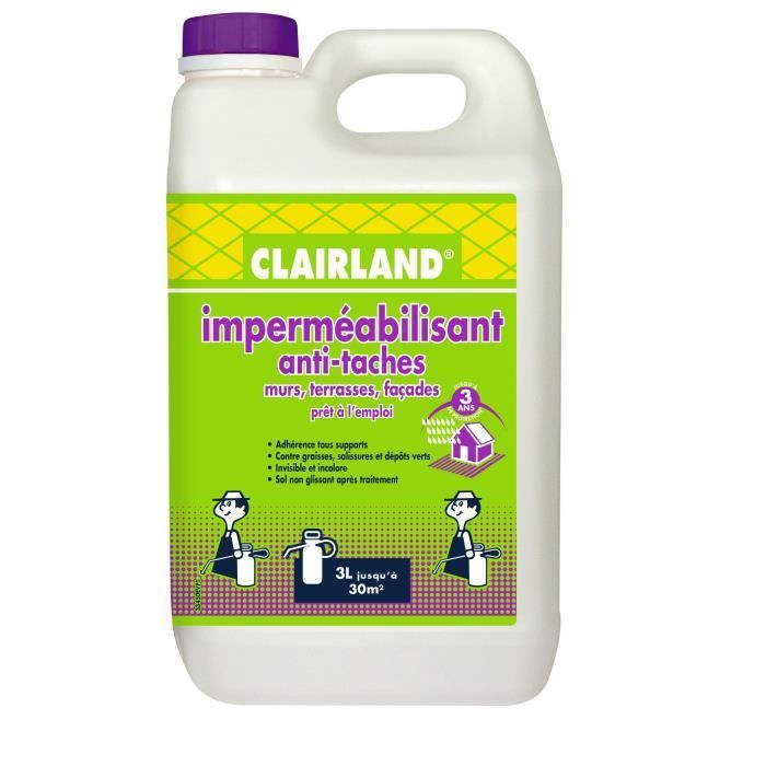 CLAIRLAND Imperméabilisant Anti-taches Murs, terrasses et façades - Prêt à l'emploi - 3L