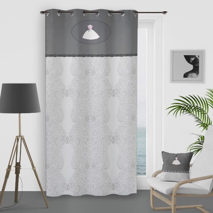 SOLEIL D'OCRE Rideau à Œillets Anais 100% Coton 135x250 cm - Gris et Blanc