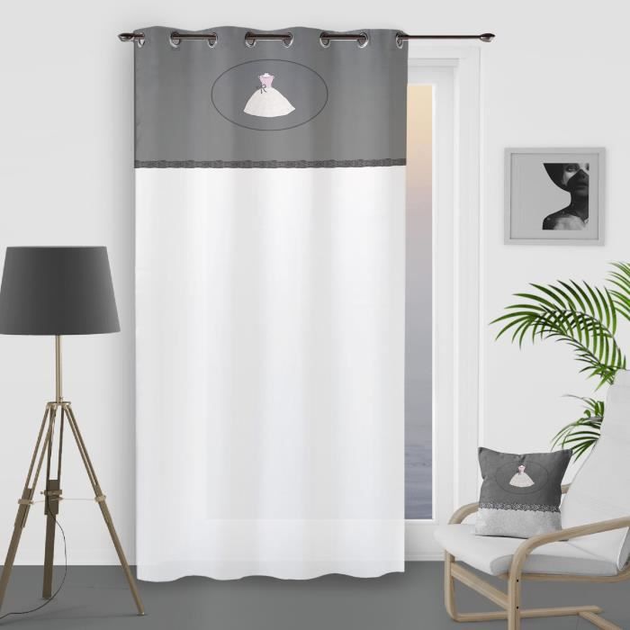 SOLEIL D'OCRE Voilage à Œillets Anais 100% Coton 135x250 cm - Gris et Blanc