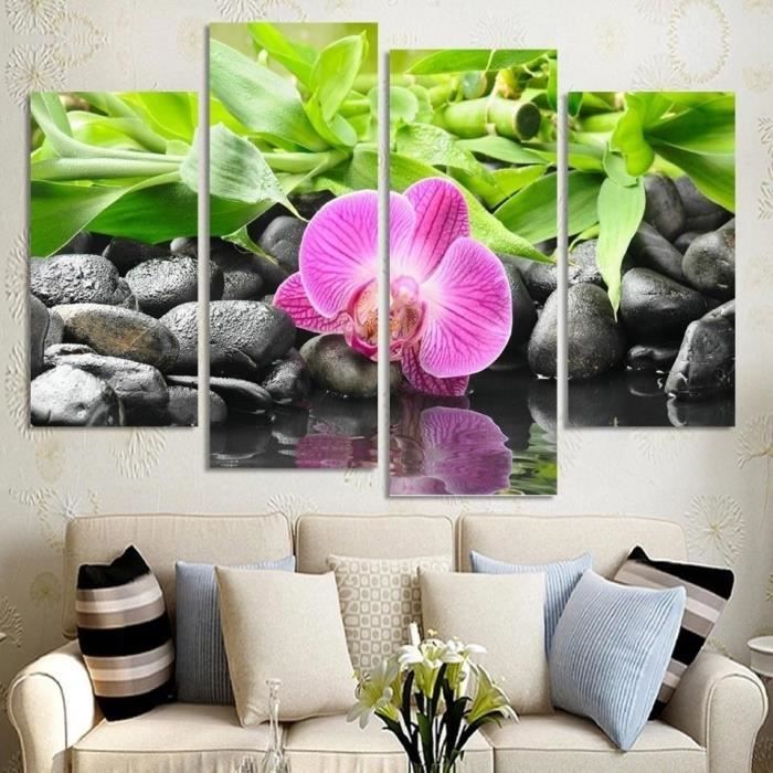 4 Panneaux Dart Mural Botanique Vert Feng Shui Orchidée Peinture à
