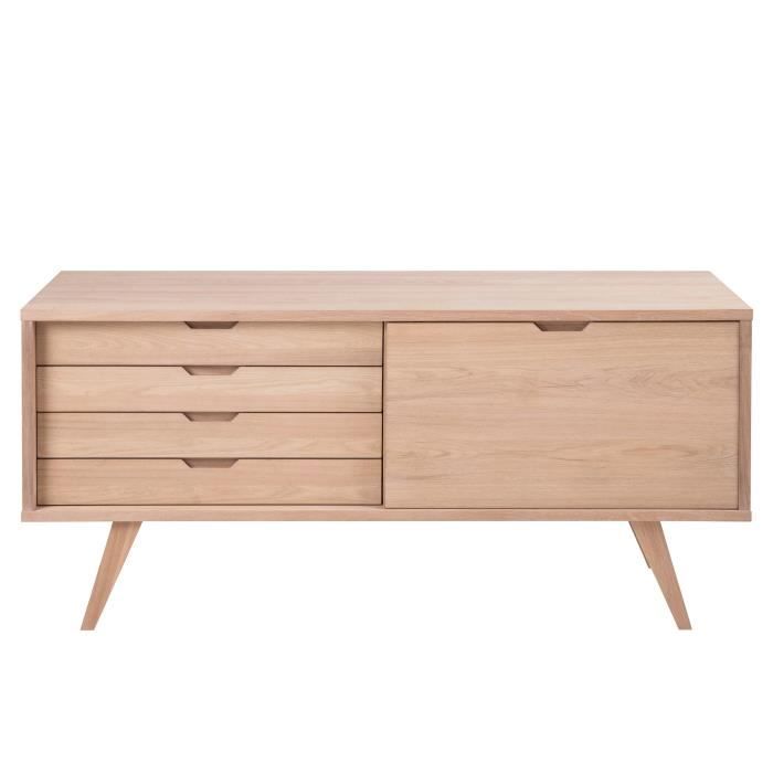A-LINE Buffet bas scandinave placage + pieds en chêne massif huilé blanchi - L 160 cm