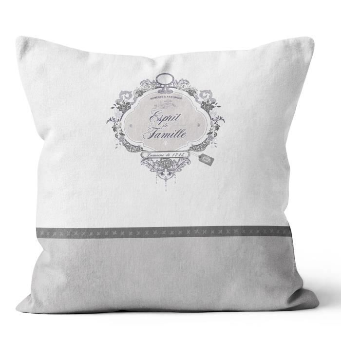 SOLEIL D' OCRE Coussin Esprit de Famille 100% coton - Déhoussable - 40 x 40 cm - Blanc