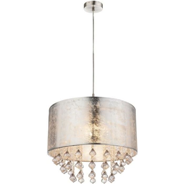 Translucide Tissu Globo Ø Cm Lighting H X 40 Mat 140 Suspension Cristaux Gris Acryliques FKJclT1