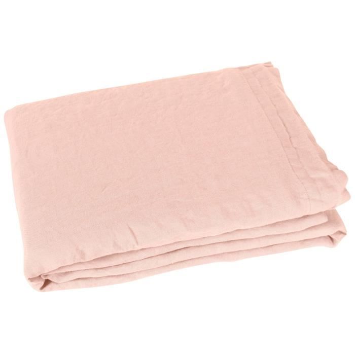 VENT DU SUD Drap plat SONATE en lin lavé - 270x300 cm - Rose
