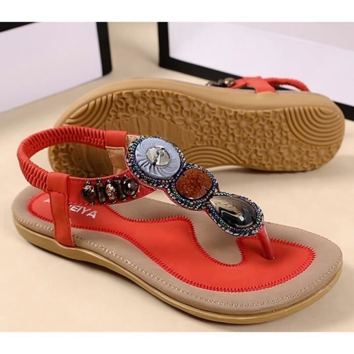 Été Mode Femme Perlé Sandales Rétro Plat WE2DH9YI