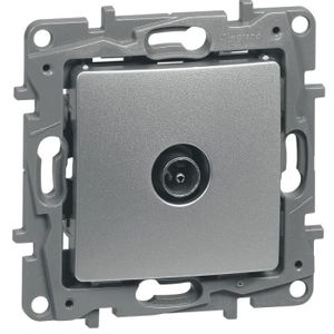 LEGRAND Prise TV simple mâle Niloé gris avec enjoliveur finition argent