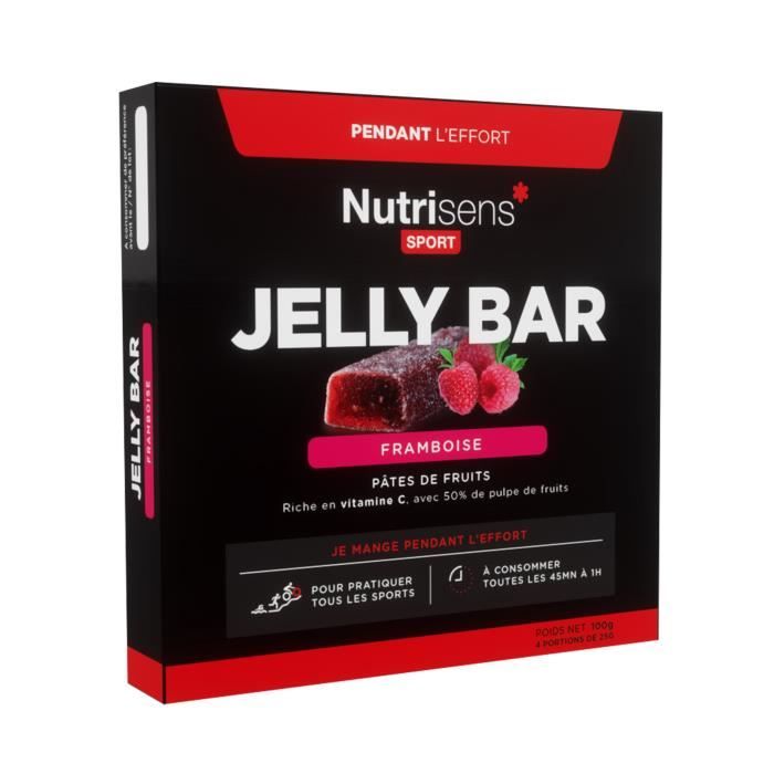 NUTRISENS Complément alimentaire - Etui de 4 barres énergétiques de pâte de fruit de 25g JellyBar - Framboise
