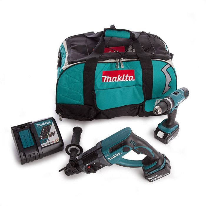 MAKITA Perceuse à percussion, perforateur burineur SDS plus DLX2025M avec 2 batteries 18V 4Ah Li-ion et sac de transport