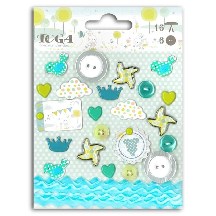 TOGA Lot de 16 embellissements Bout'chou - bleu