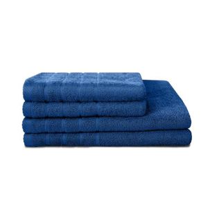 SERVIETTES DE BAIN LOVELY HOME Lot de 4 pièces Eponge 100% Coton Bleu