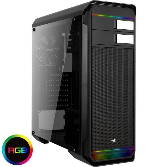AEROCOOL Boîtier PC Aero-500G - Avec fenêtre (Verre trempé) - RGB - Format ATX - Moyen Tour - Noir