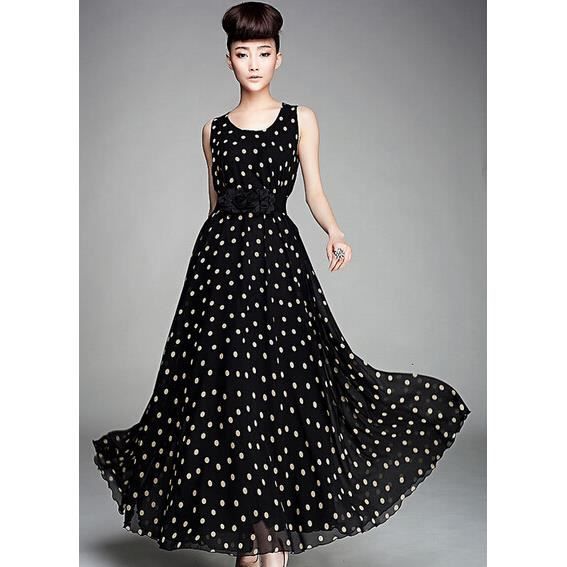 YSF Femelle Point blanc noir Robe Robe en mousseline de soie sexy