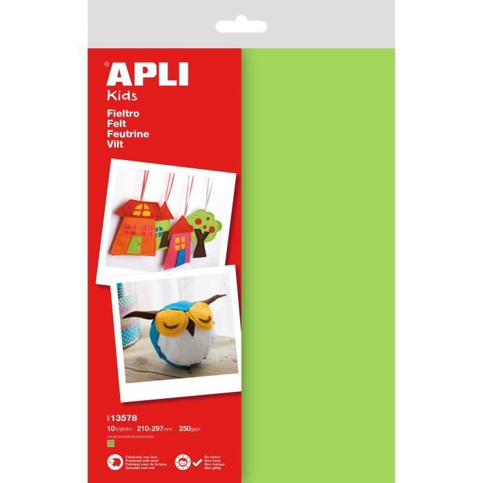 APLI Sachet de 10 feuilles de feutrine - Verte