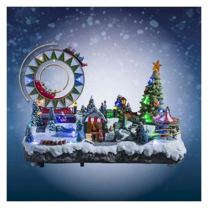 VILLAGE NOEL GRANDE ROUE ANIME MUSICAL LUMINEUX - Achat / Vente village - manège - Soldes* dès 