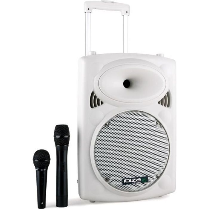 IBIZA PORT10VHF-BT-WH Système de sonorisation portable autonome 10 / 25cm avec usb, mp3, bt, rec, vox, 1 micro vhf - Blanc