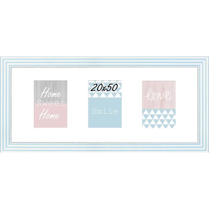 Cadre multivue - 3 vues - MDF - 20x50 cm - Blanc et bleu