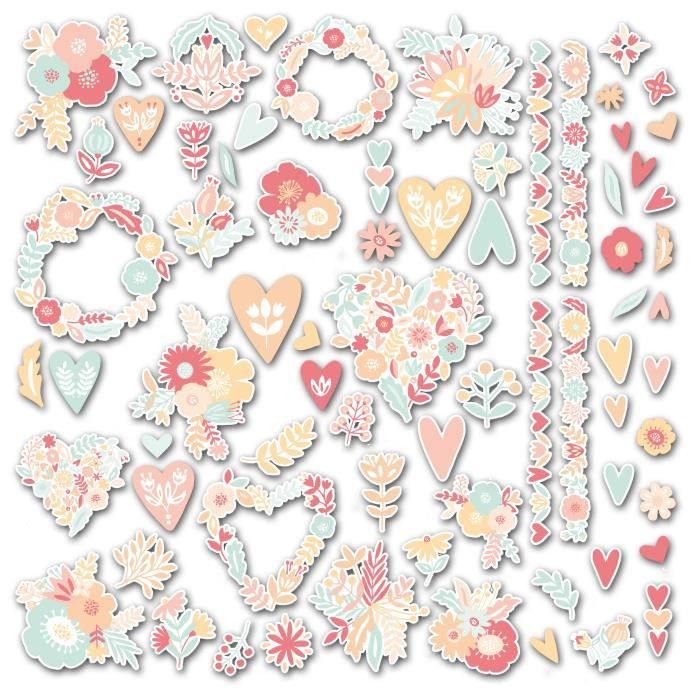 TOGA Pack de 70 Formes Découpées Menthe / Pêche / Rose
