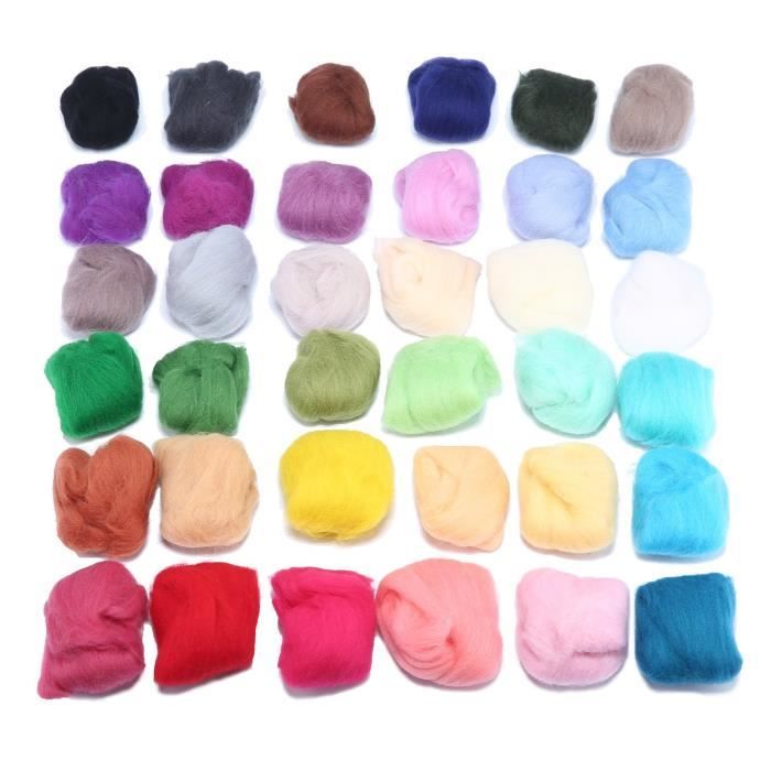 Kit Laine Cardée à Feutrer 36 Couleurs - 3g Par Couleur - Pour Feutrage à L'aiguille Ou Humide - Pochette Zip