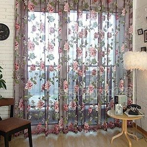 RIDEAU Fleur Imprimé 100*200cm Rideaux voilage à oeillet 