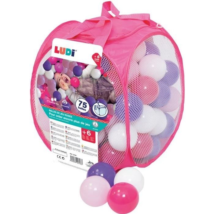 LUDI 75 balles de jeu + sac de transport Fille Rose / Fuchsia / Violet