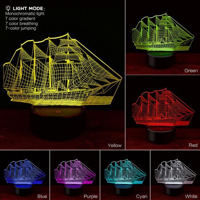 Smart331 Créatif Table Design Light Décoratif Bateau De 3d Night Lampe À Voile Chevet NOyvm8n0w
