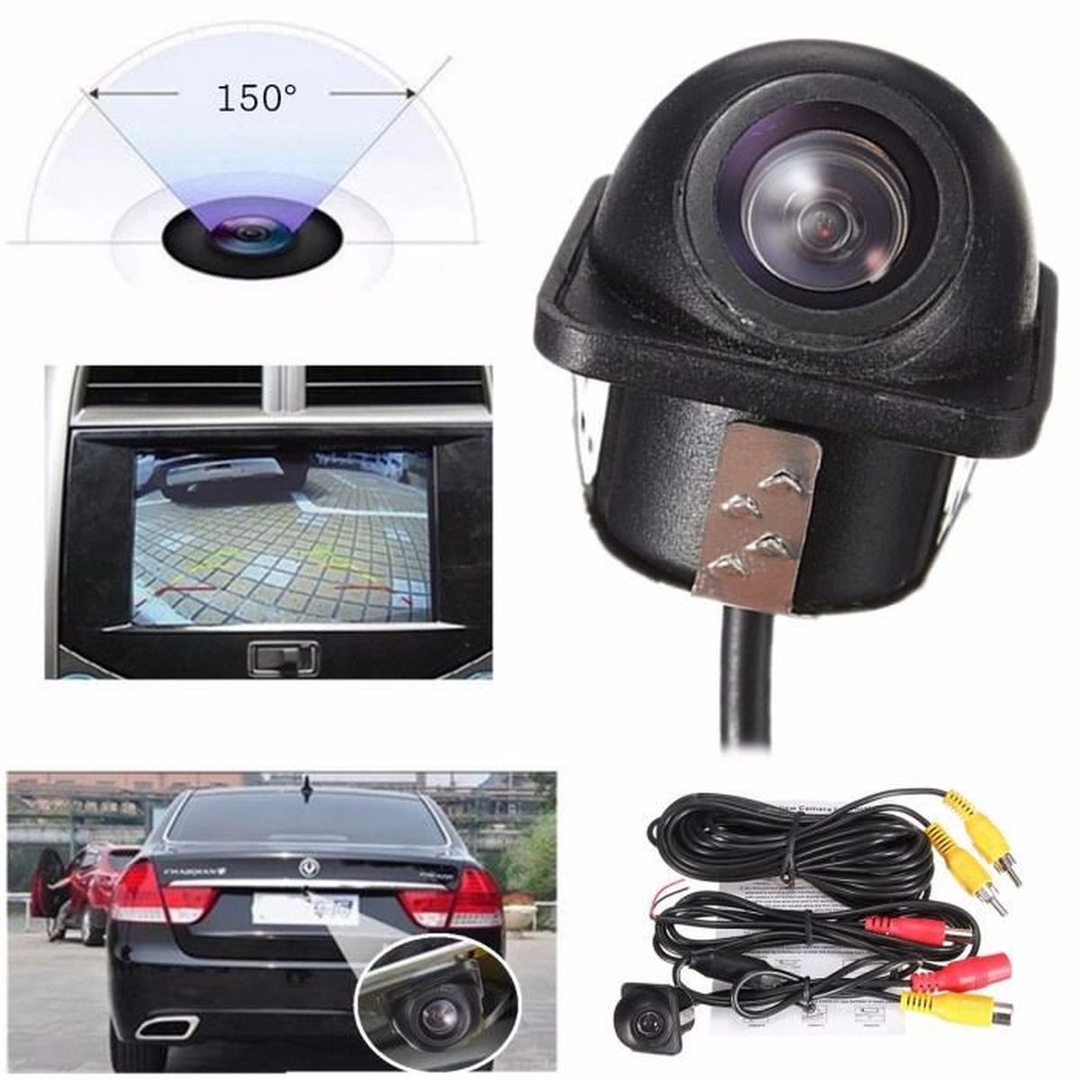 Noir Cam/éra de recul Universelle pour Voiture Assistance au stationnement Mini cam/éra Anti-Brouillard en Verre /étanche pour recul