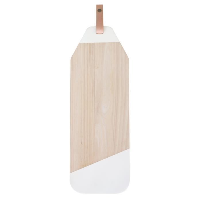 ECO DESIGN A1720 Planche à Tapas - Blanc et Cuir - 21x60x2cm